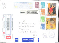 Envelope Circulado Fran�a - Brasil, registro 2013