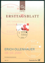ALEMANHA -FOLHA DE 1� DIA -  100.� Anivers�rio e Erich Ollenhauer - Pol�tico