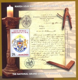 Romnia - 2020-  140 Anos da Grande Loja Nacional  Bl.