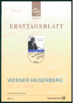 ALEMANHA -FOLHA DE 1� DIA - 100.� ANIVERS�RIO DE  WERNER HEISENBERG -  F�SICO