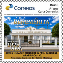 SELO POSTAL BENEMERITA LOJA MA��NICA UNI�O E BONDADE N.13_