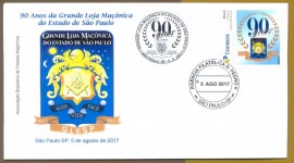 Brasil -2017- 90 Anos da Grande Loja do Estado de So Paulo- CBD:So Paulo-SP. (envelope padro ABFM: 9.5 cmo X 17.00 cm)