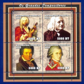 2002-MINT - Homenagem a Mozart Maom
no bloco de Grandes Compositores.
Compositores/Maonaria